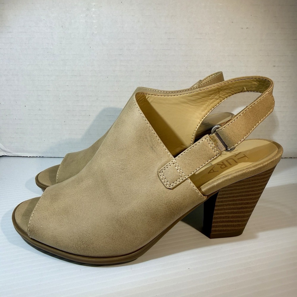 Naturalizer Teagan Peep Toe Shoes Women Sz 6 Slingback Block Heel Sandal Tan EUC